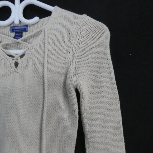 BLUENOTES JEANSWEAR | xs - extra small | Beige Lace-Up V-Neck Long Sleeve Top - Picture 5 of 16